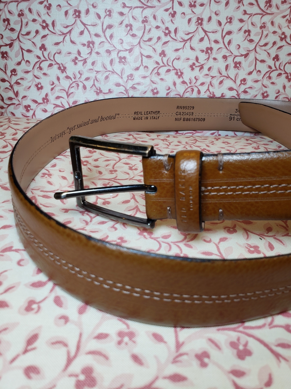 Ted Baker London Light Brown Leather Belt with Contrast Stitching